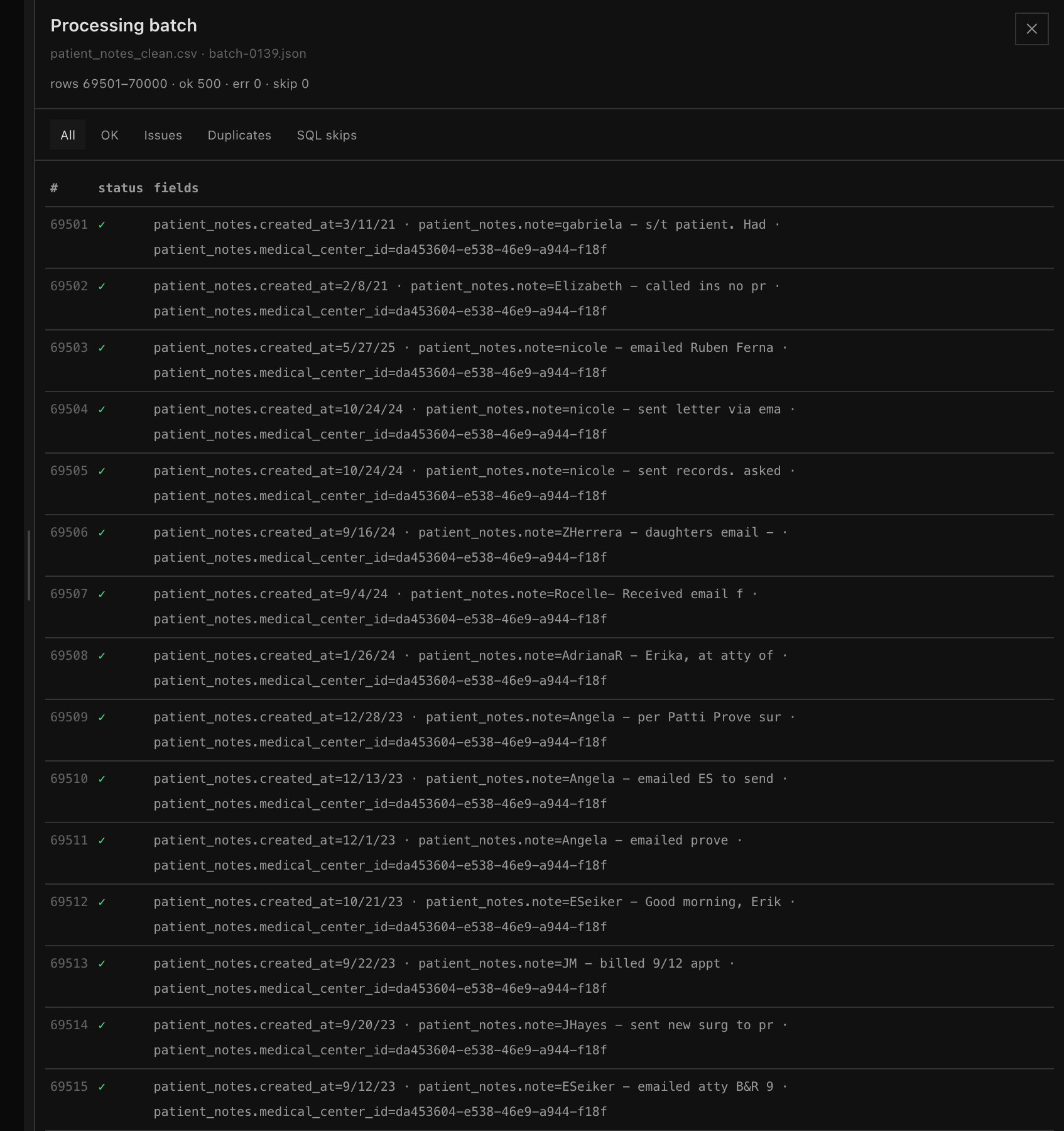 Панель батча с фильтрами, включая Duplicates